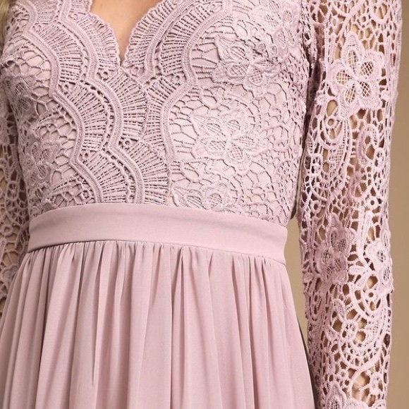 SOLD RARE Lulus Awaken My Love Dusty Lavender Long Sleeve Lace Maxi Dress - Picture 14 of 16